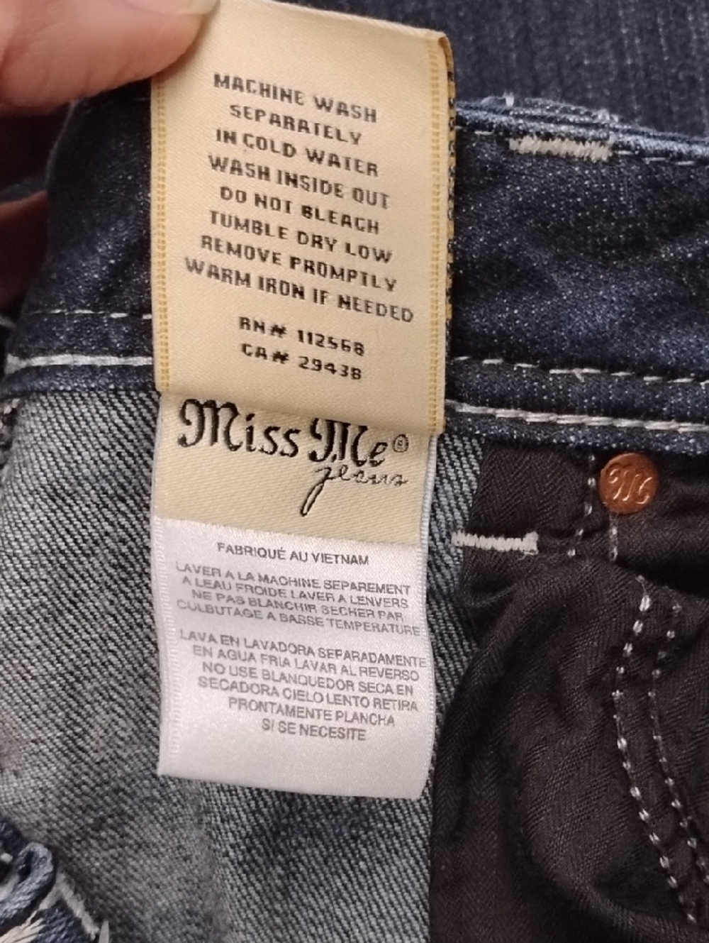Miss Me Indigo Bootcut Jeans with White Stitching, Sz 30 - Picture 7 of 12